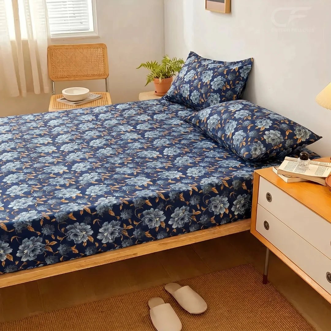Midnight Bloom Floral Printed Fitted Sheet