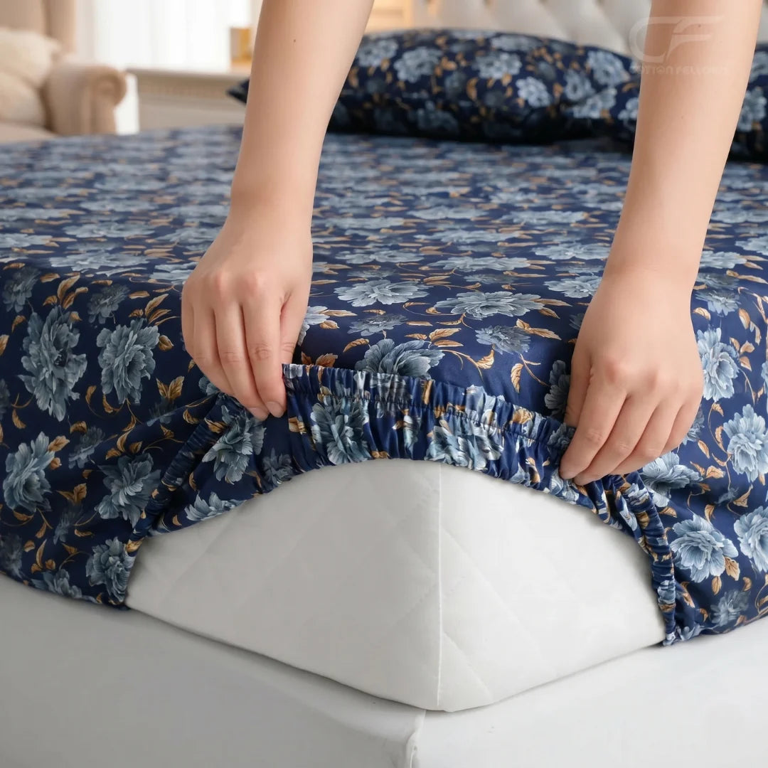 Midnight Bloom Floral Printed Fitted Sheet