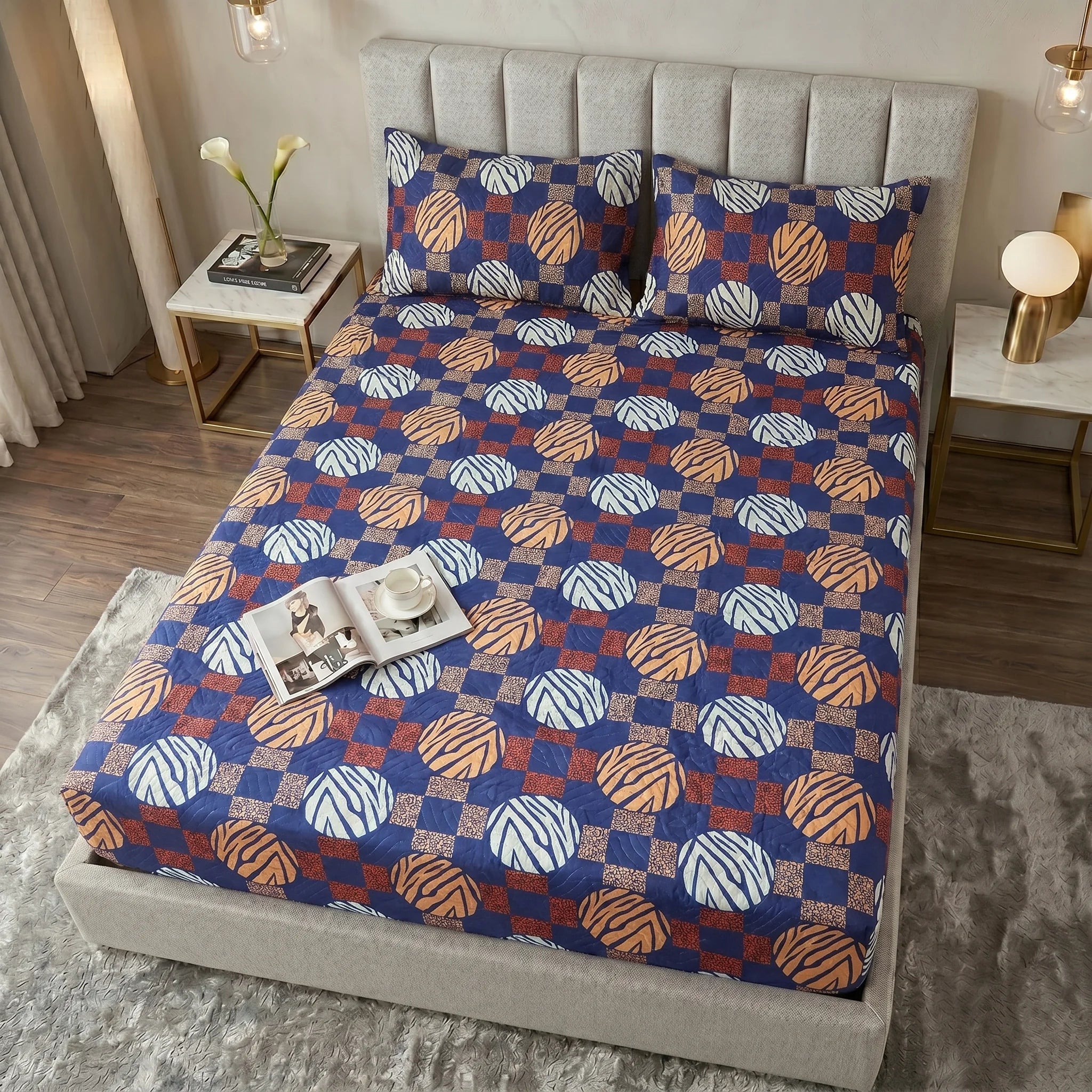 Abstract Tiger Print Waterproof Fitted Sheet Set  — 3 PCs