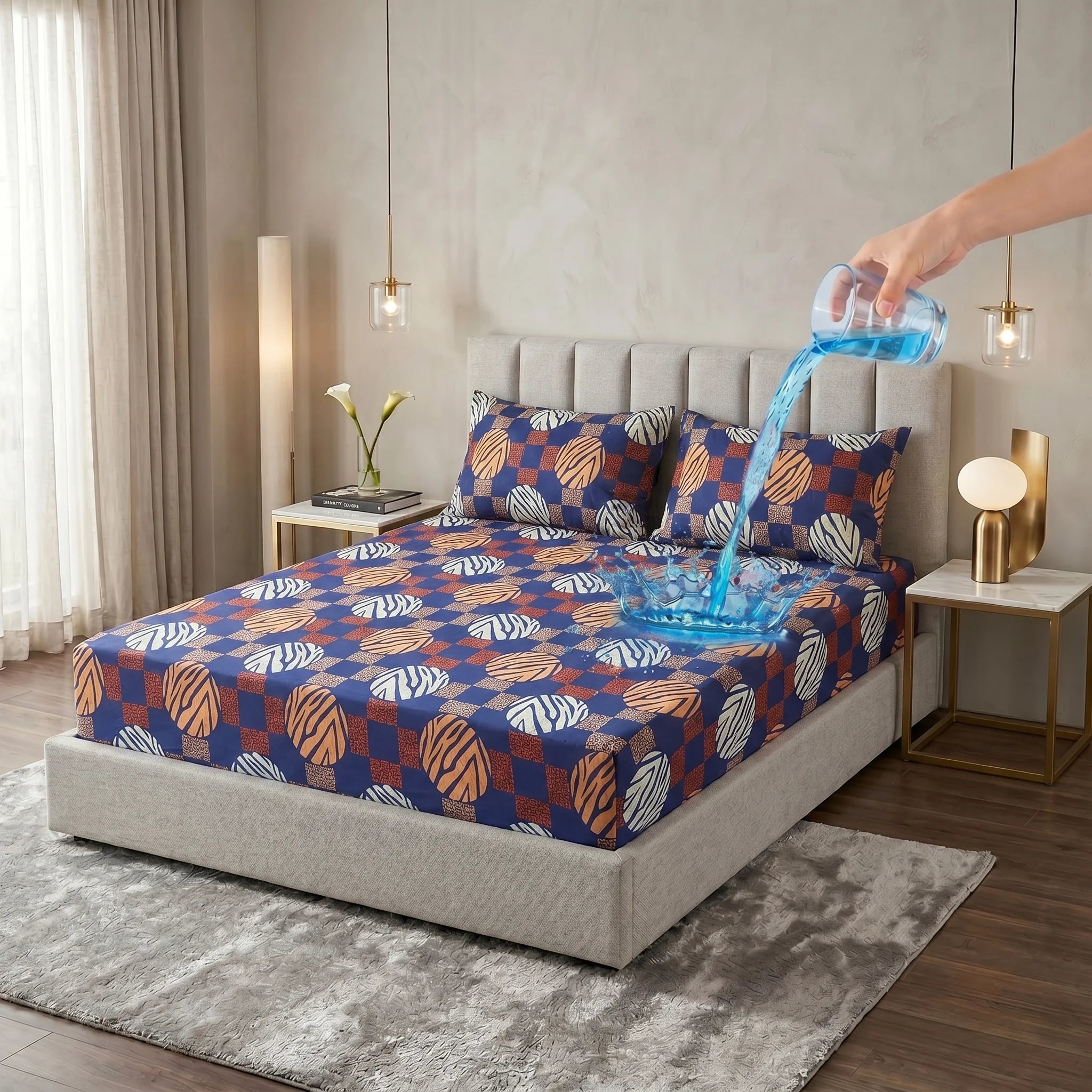 Abstract Tiger Print Waterproof Fitted Sheet Set  — 3 PCs