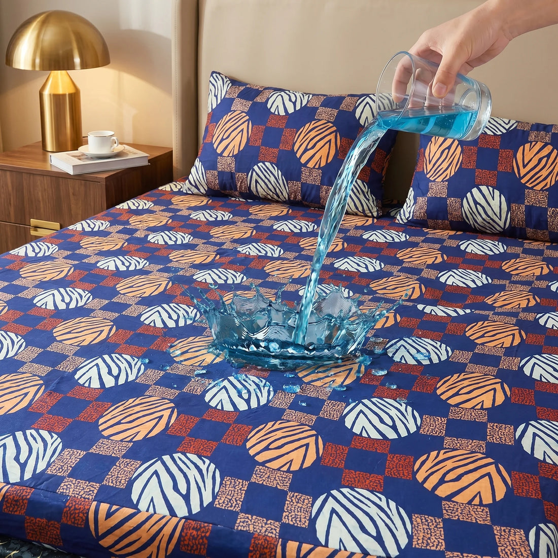 Abstract Tiger Print Waterproof Fitted Sheet Set  — 3 PCs