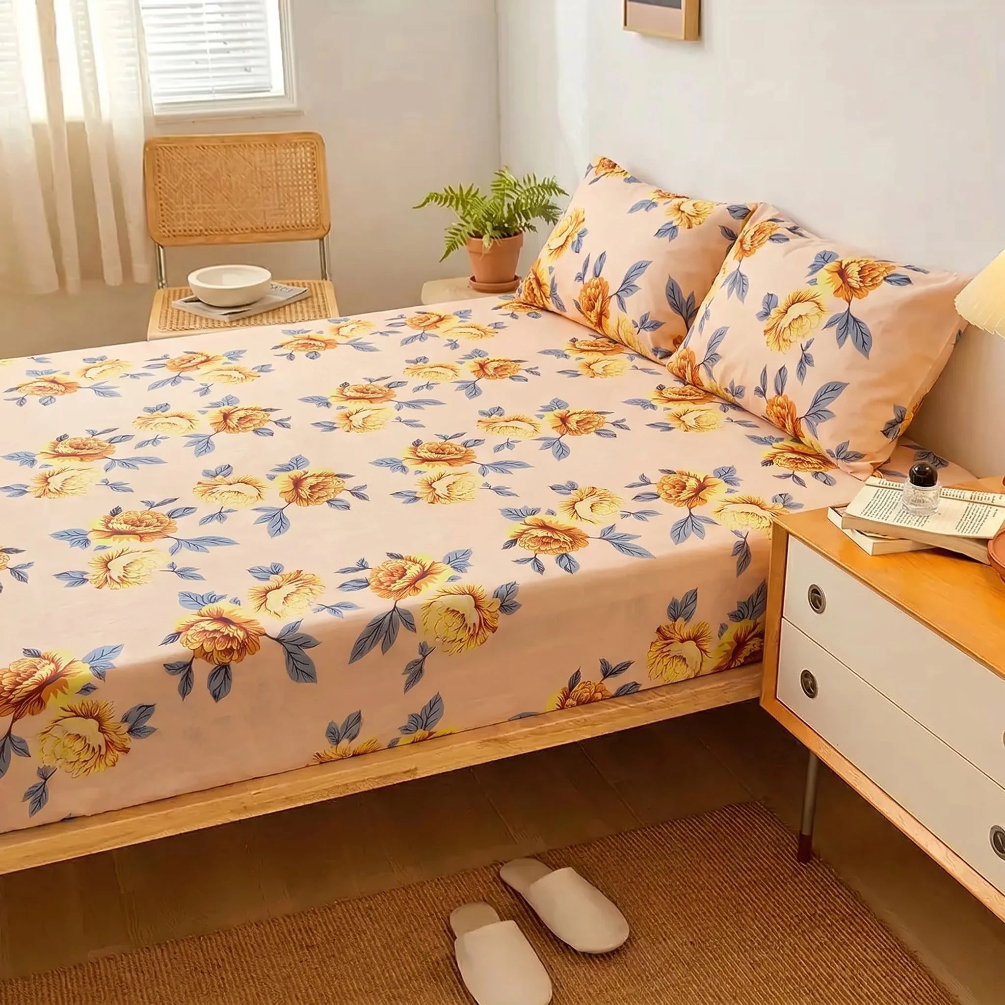 Amber Blossom Premium Fitted Sheet Set