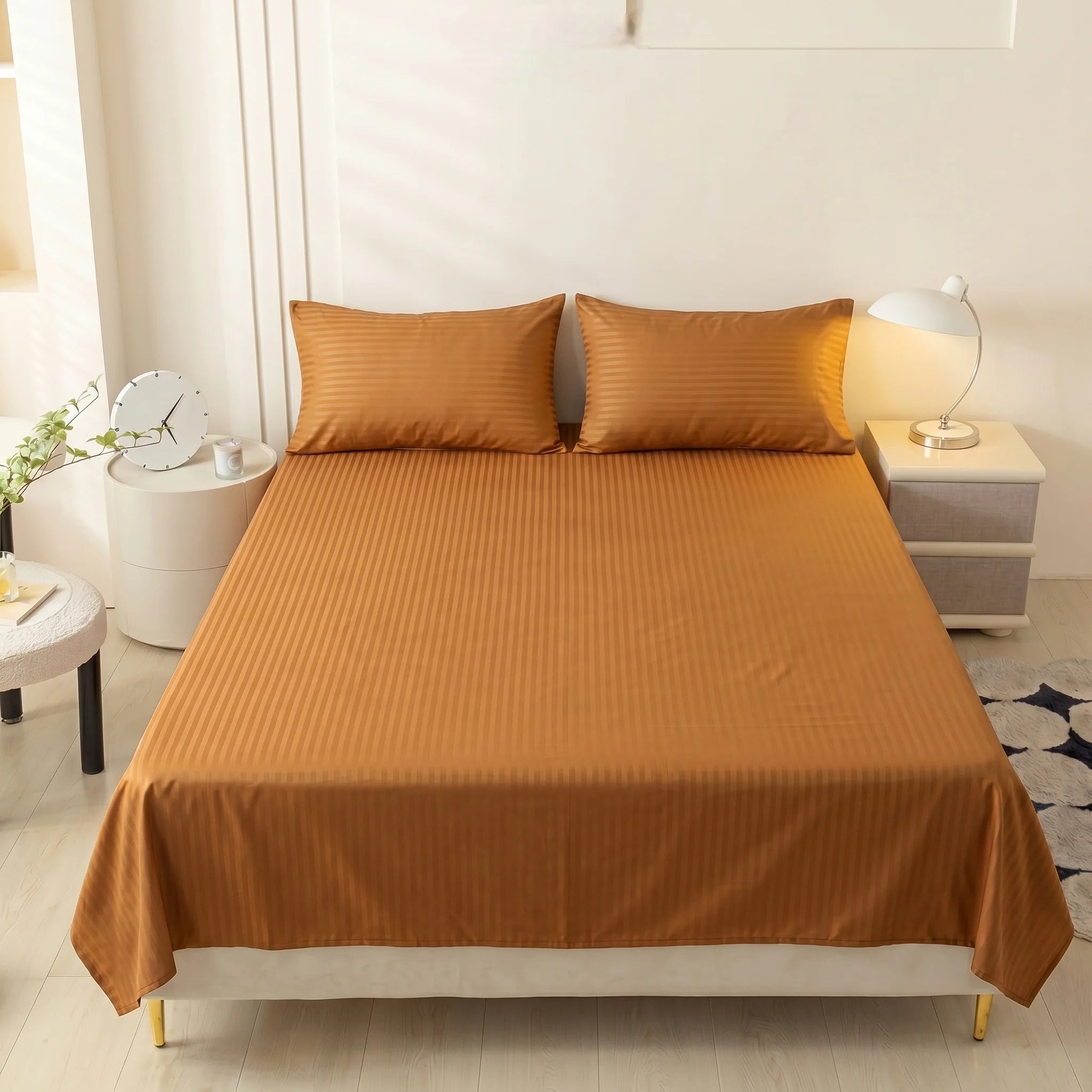 Amber Copper Dyed Stripe Bedsheet Set