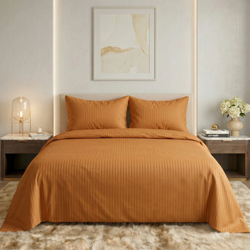 Amber Copper Dyed Stripe Bedsheet Set