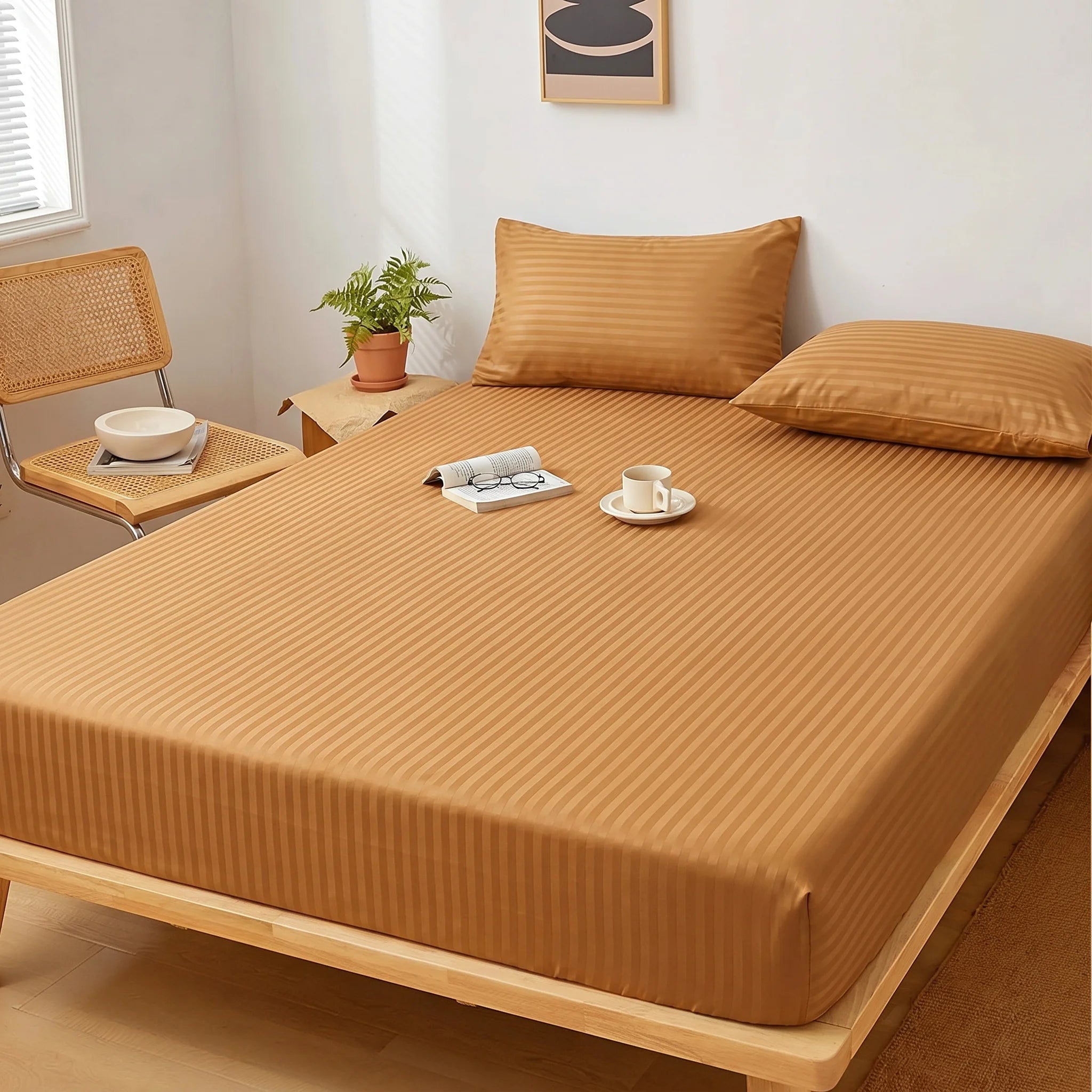 Amber Copper Dyed Stripe Fitted Sheet Set
