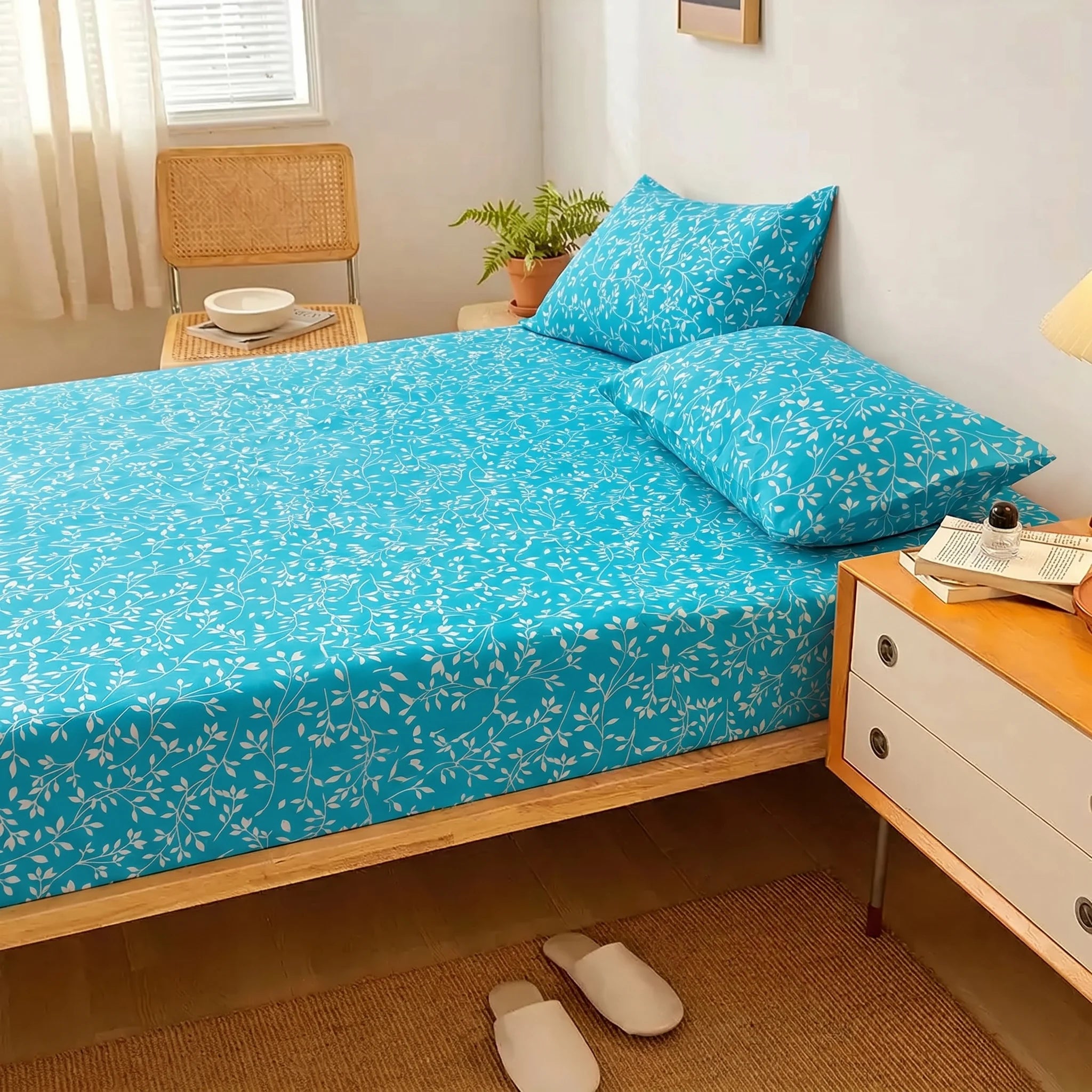 Aqua Vine Premium Fitted Sheet Set