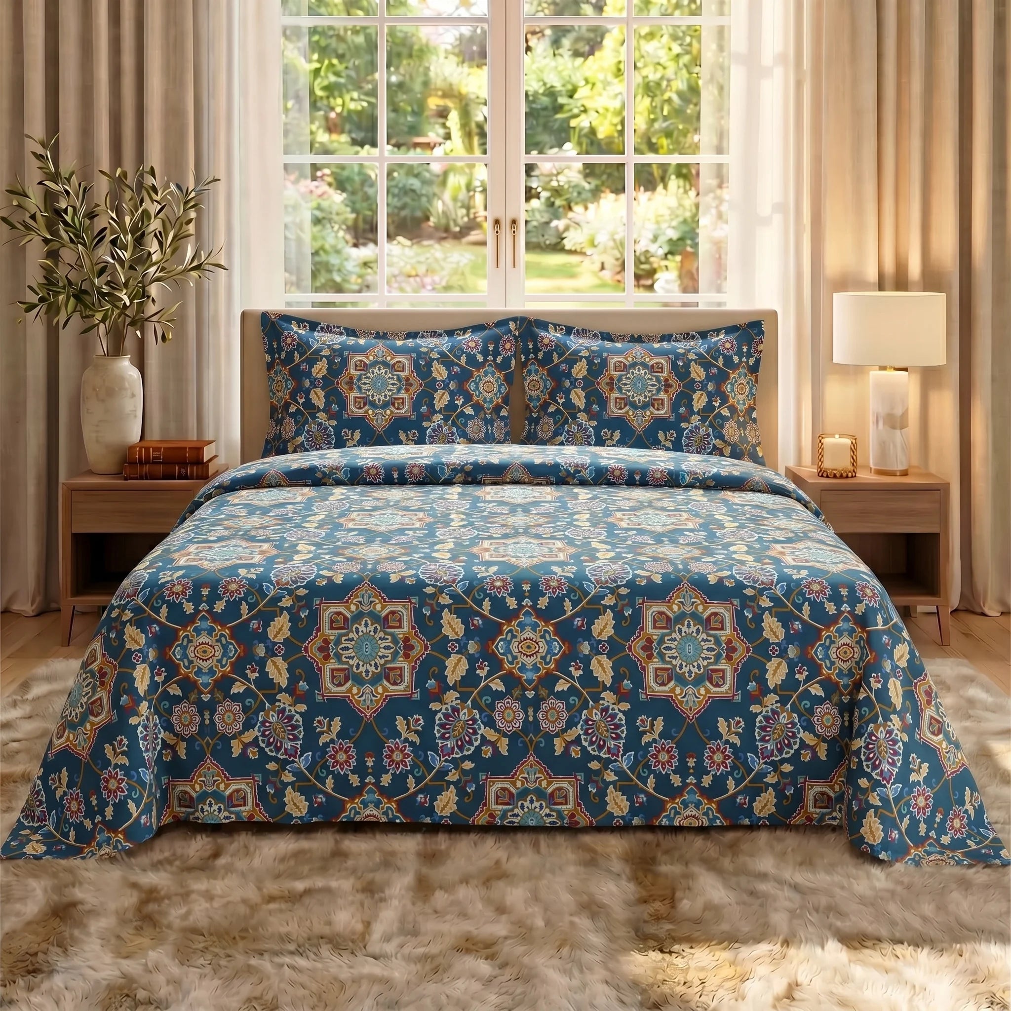 Azure Heritage Premium Cotton Bedsheet