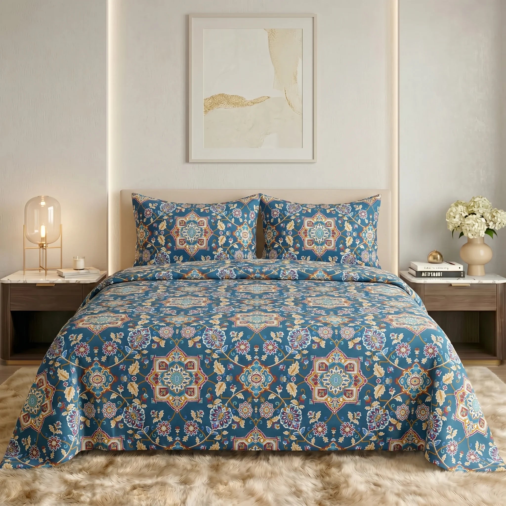 Azure Heritage Premium Cotton Bedsheet