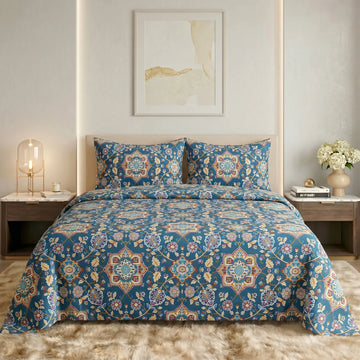 Azure Heritage Premium Cotton Bedsheet