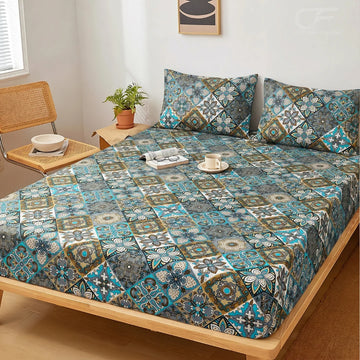 Azure Mosaic Printed Fitted Sheet