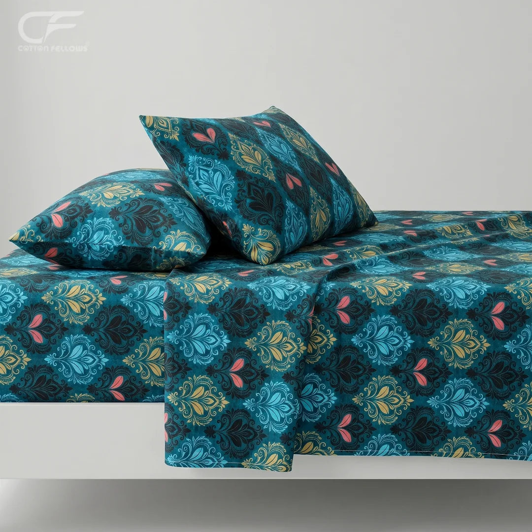Azure Royale Printed Bedsheet Set