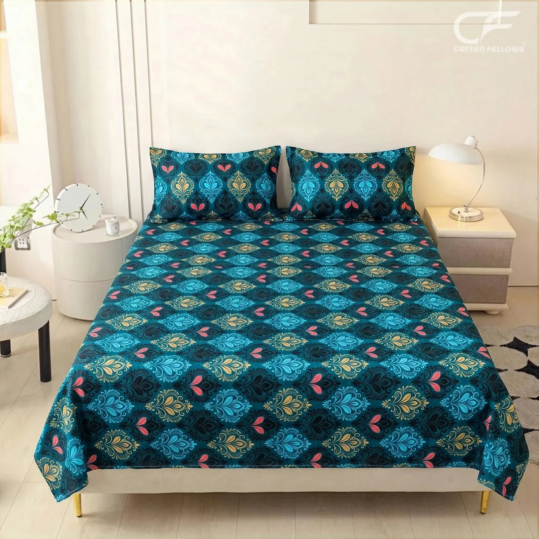 Azure Royale Printed Bedsheet Set