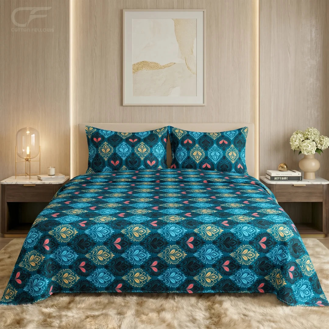 Azure Royale Printed Bedsheet Set