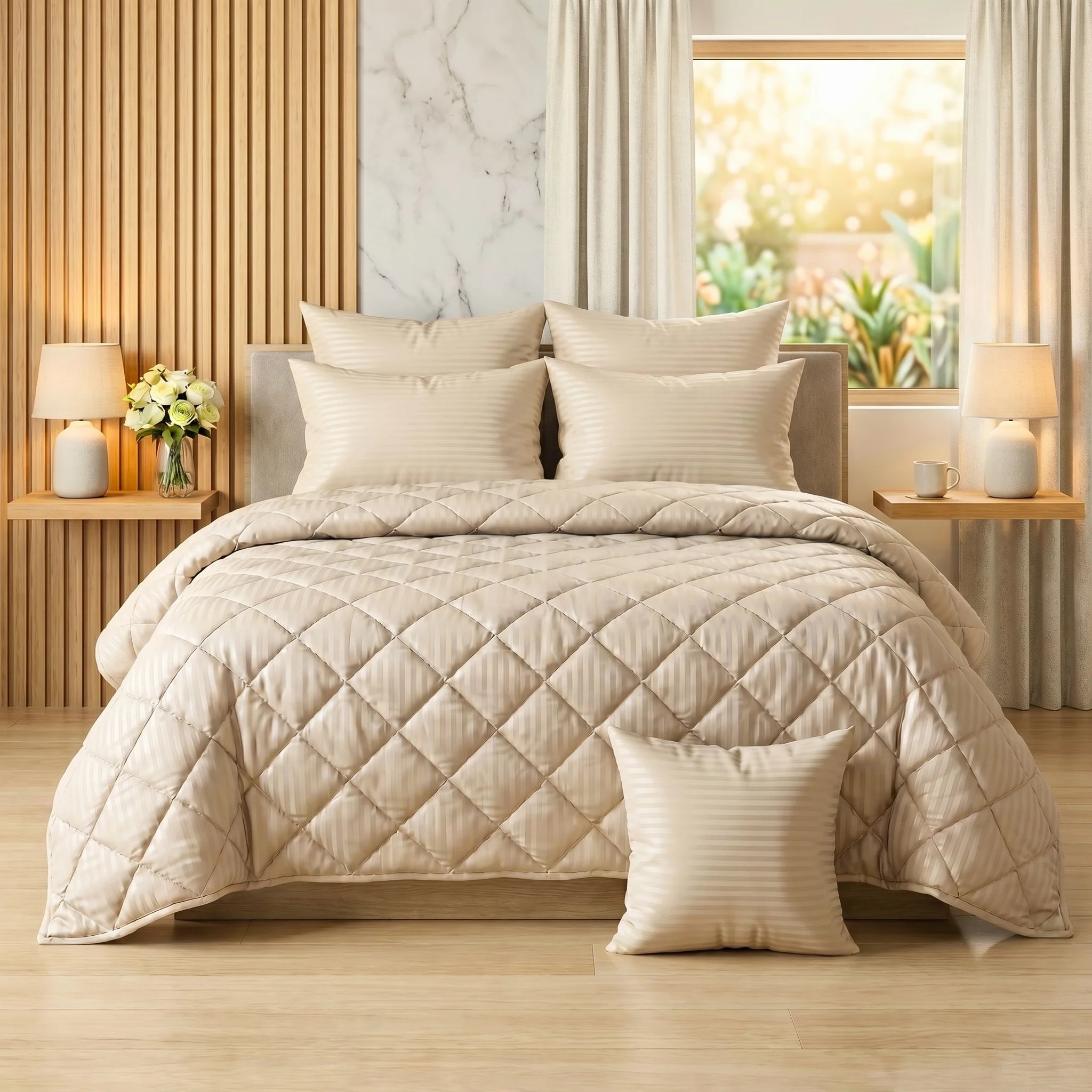 Beige Comforter Set — Dyed Stripe