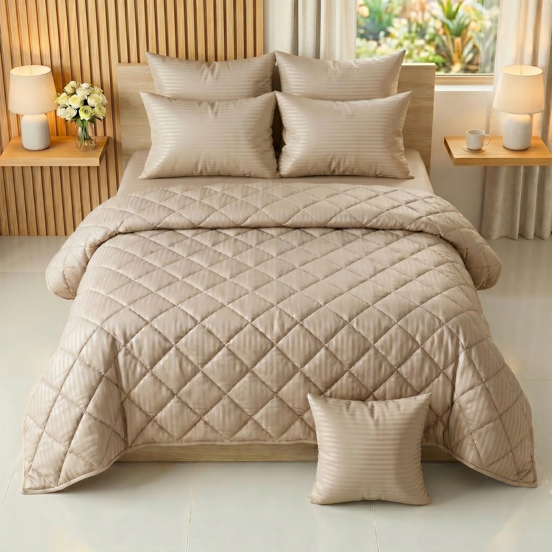 Beige Comforter Set — Dyed Stripe