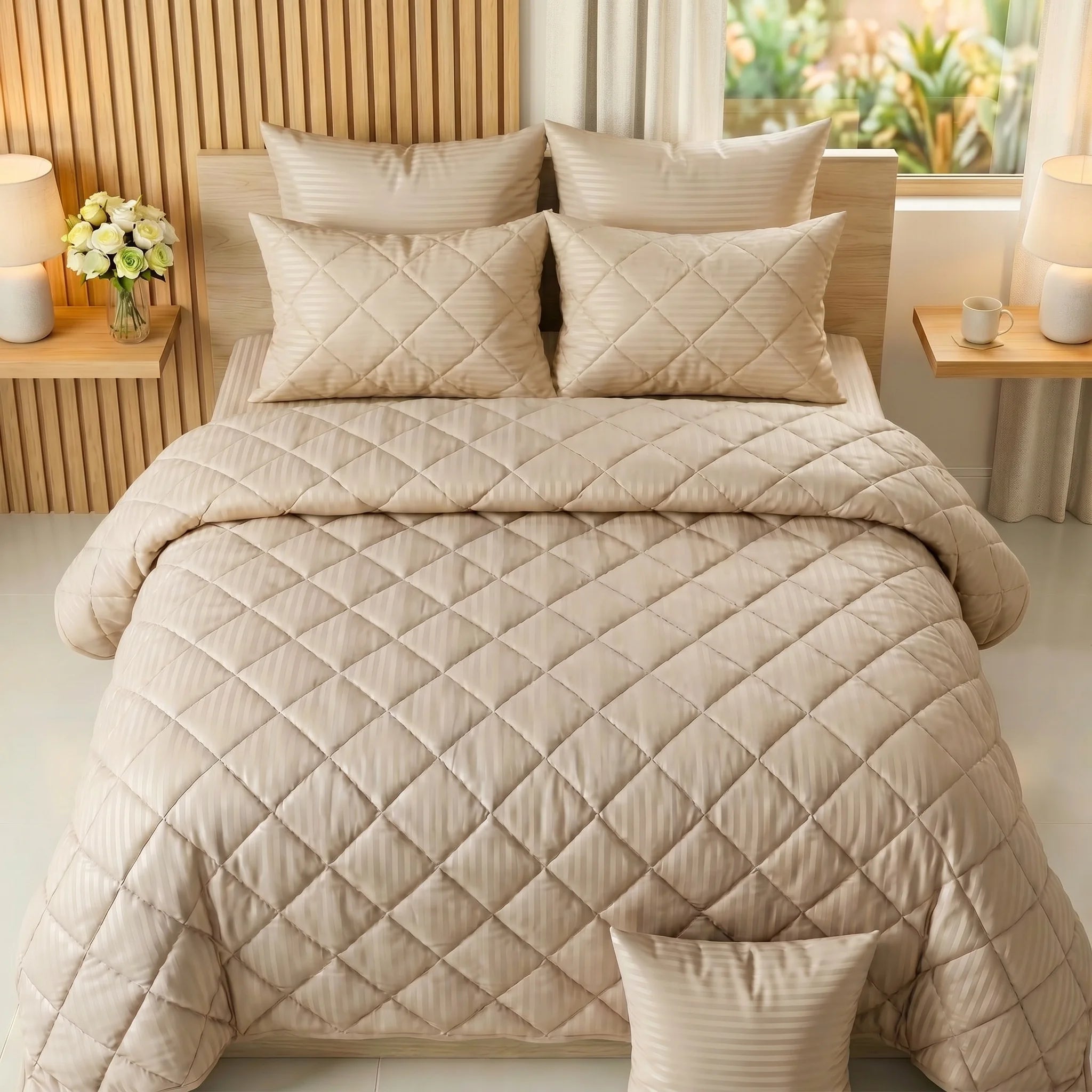 Beige Comforter Set — Dyed Stripe