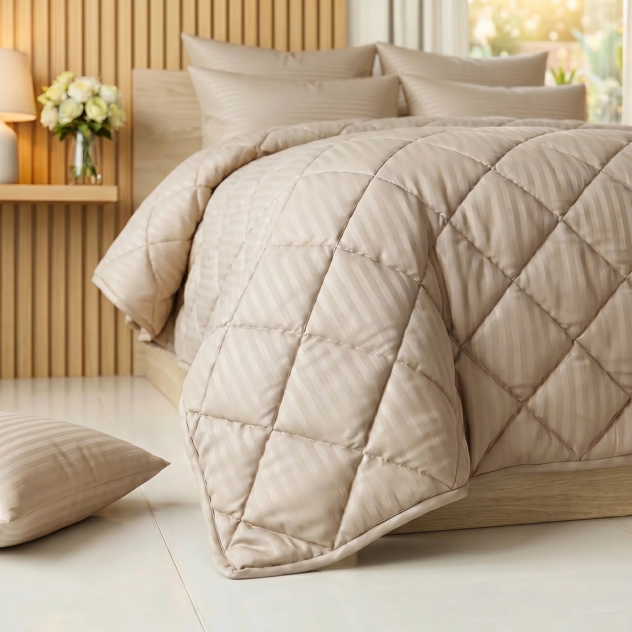 Beige Comforter Set — Dyed Stripe