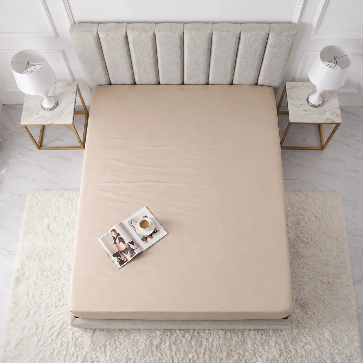 Beige Micro Cotton Mattress Cover — With Zipper