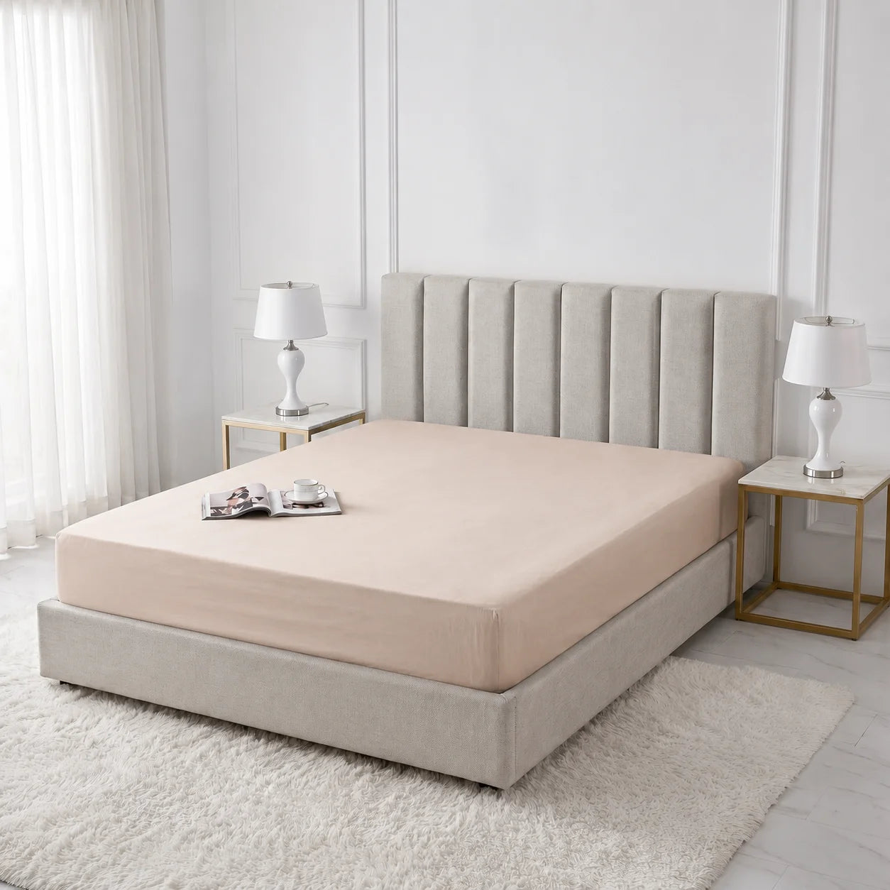 Beige Micro Cotton Mattress Cover — With Zipper