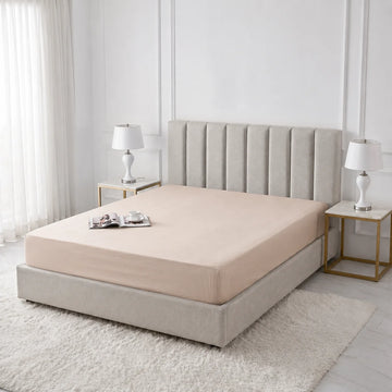 Beige Micro Cotton Mattress Cover — With Zipper