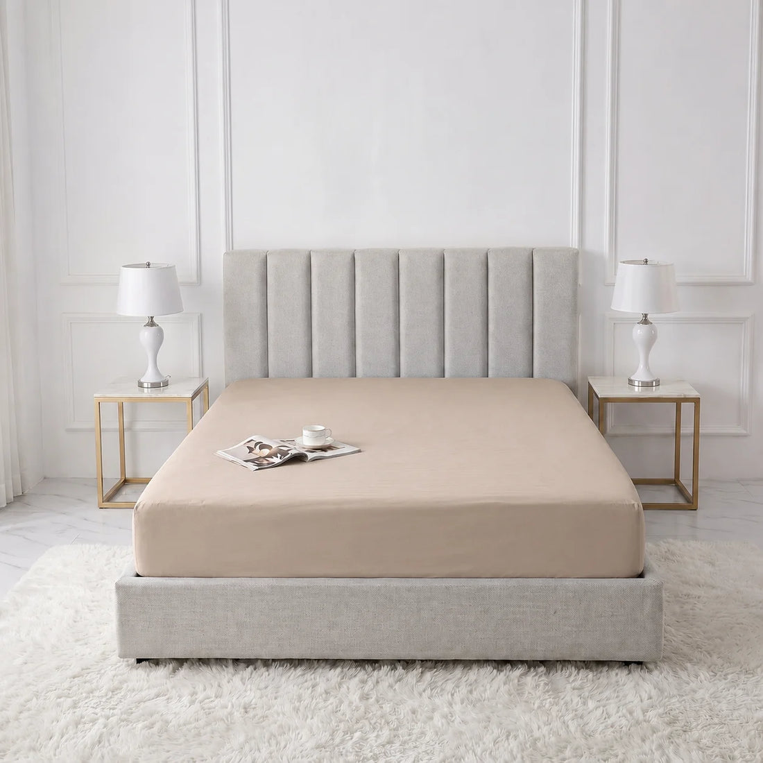 Beige Micro Cotton Mattress Cover — With Zipper