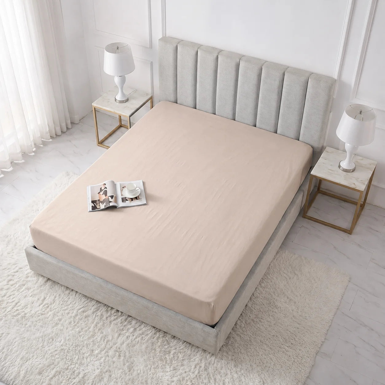 Beige Micro Cotton Mattress Cover — With Zipper