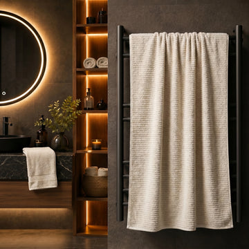 Beige Ribbed Cotton Bath Towel — Modern, Sophisticated & Serene
