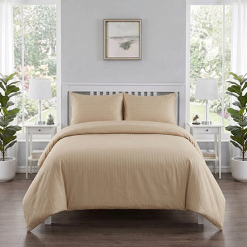 Biscuit Beige Duvet Cover Set — Dyed Stripe