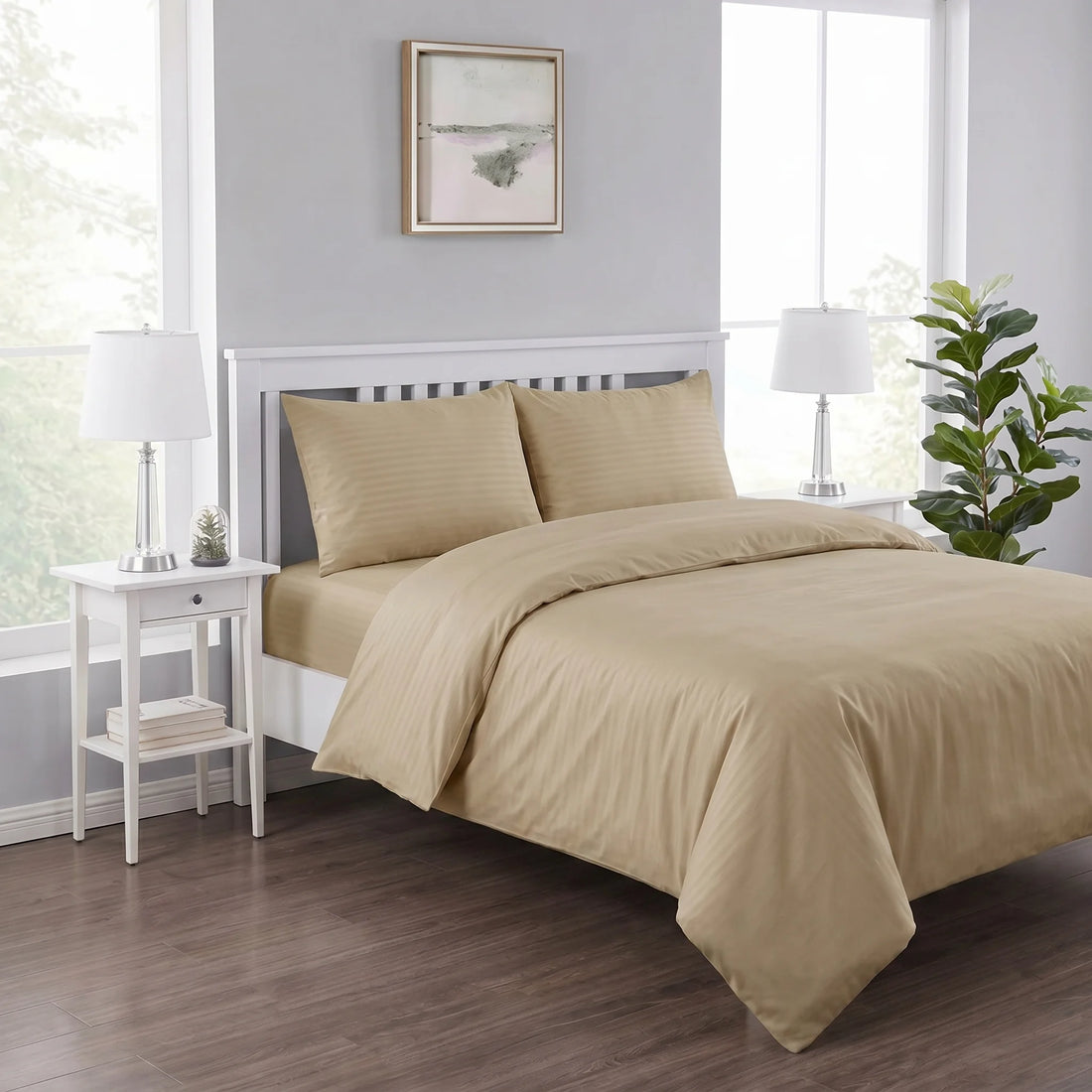 Biscuit Beige Duvet Cover Set — Dyed Stripe