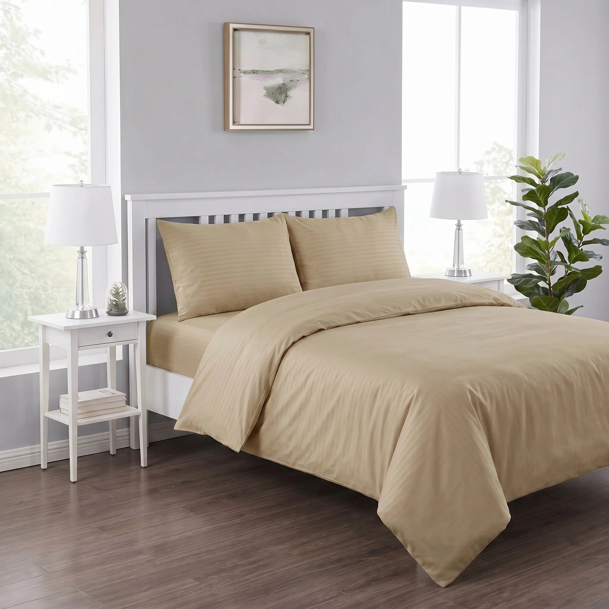 Biscuit Beige Duvet Cover Set — Dyed Stripe