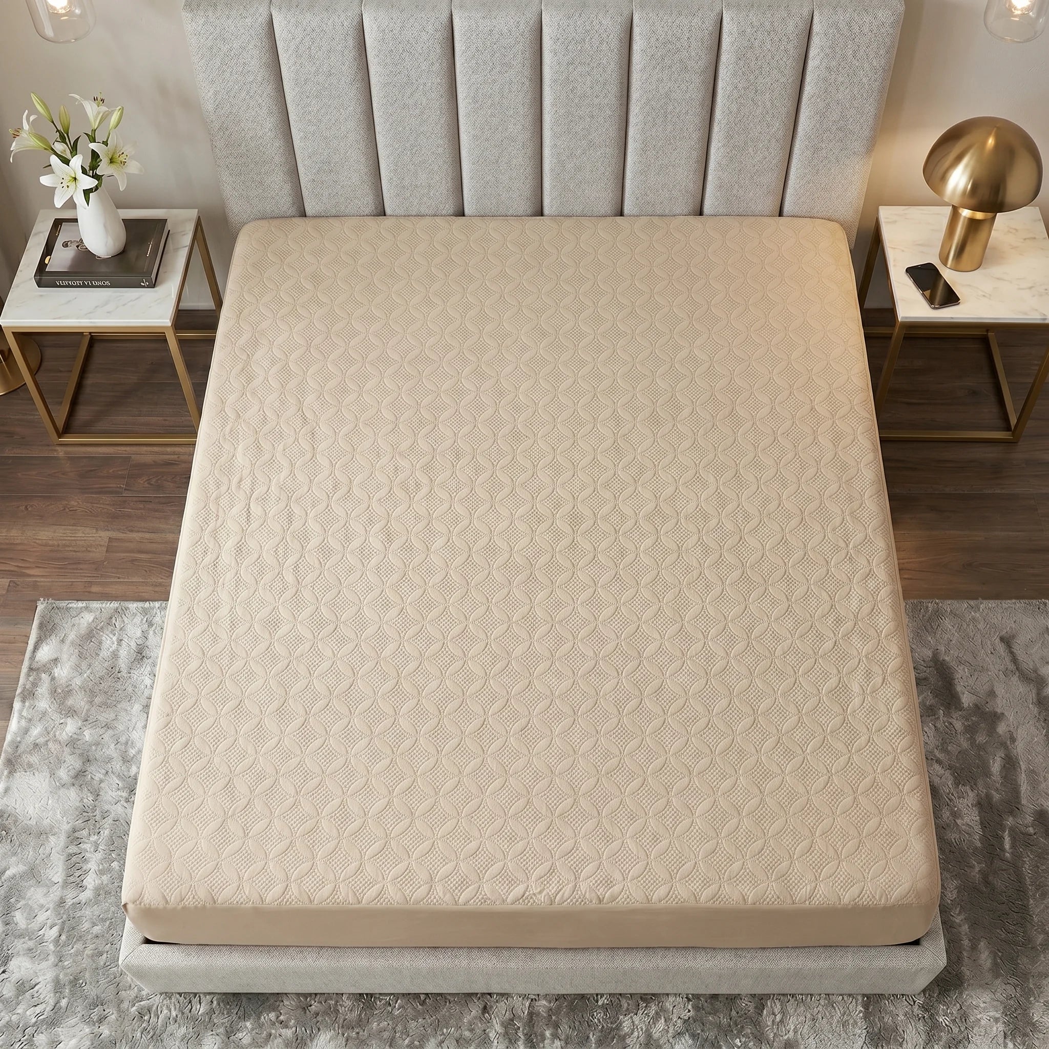 Biscuit Beige Waterproof Mattress Protector — Quilted