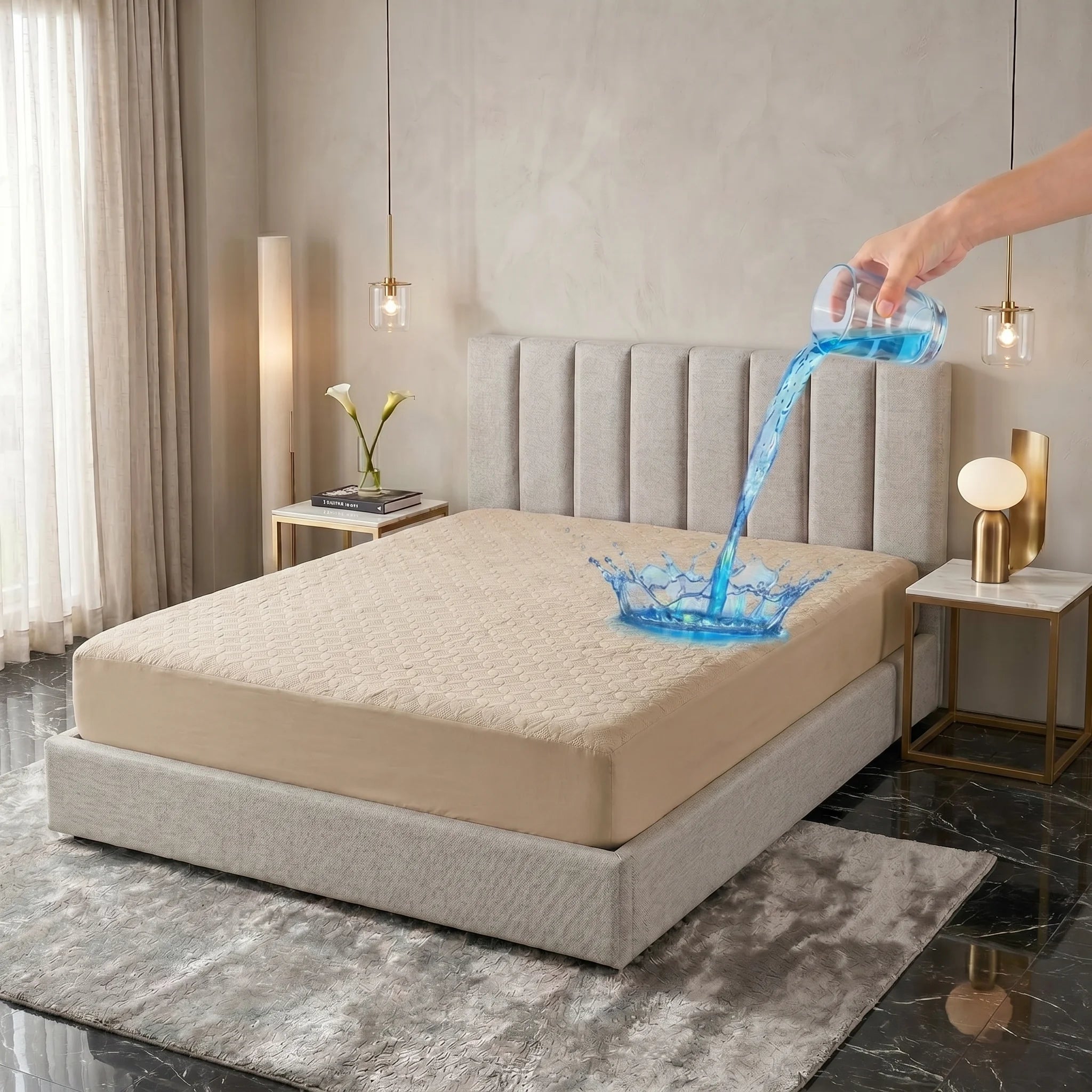 Biscuit Beige Waterproof Mattress Protector — Quilted