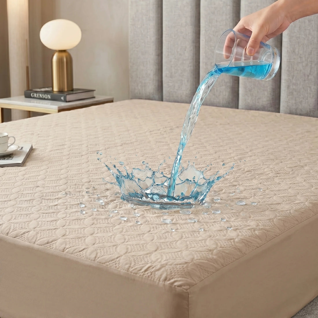 Biscuit Beige Waterproof Mattress Protector — Quilted