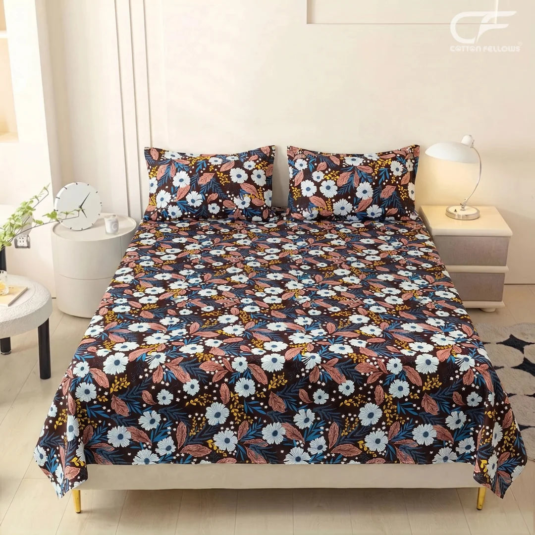 Midnight Blossom Floral Bedsheet Set