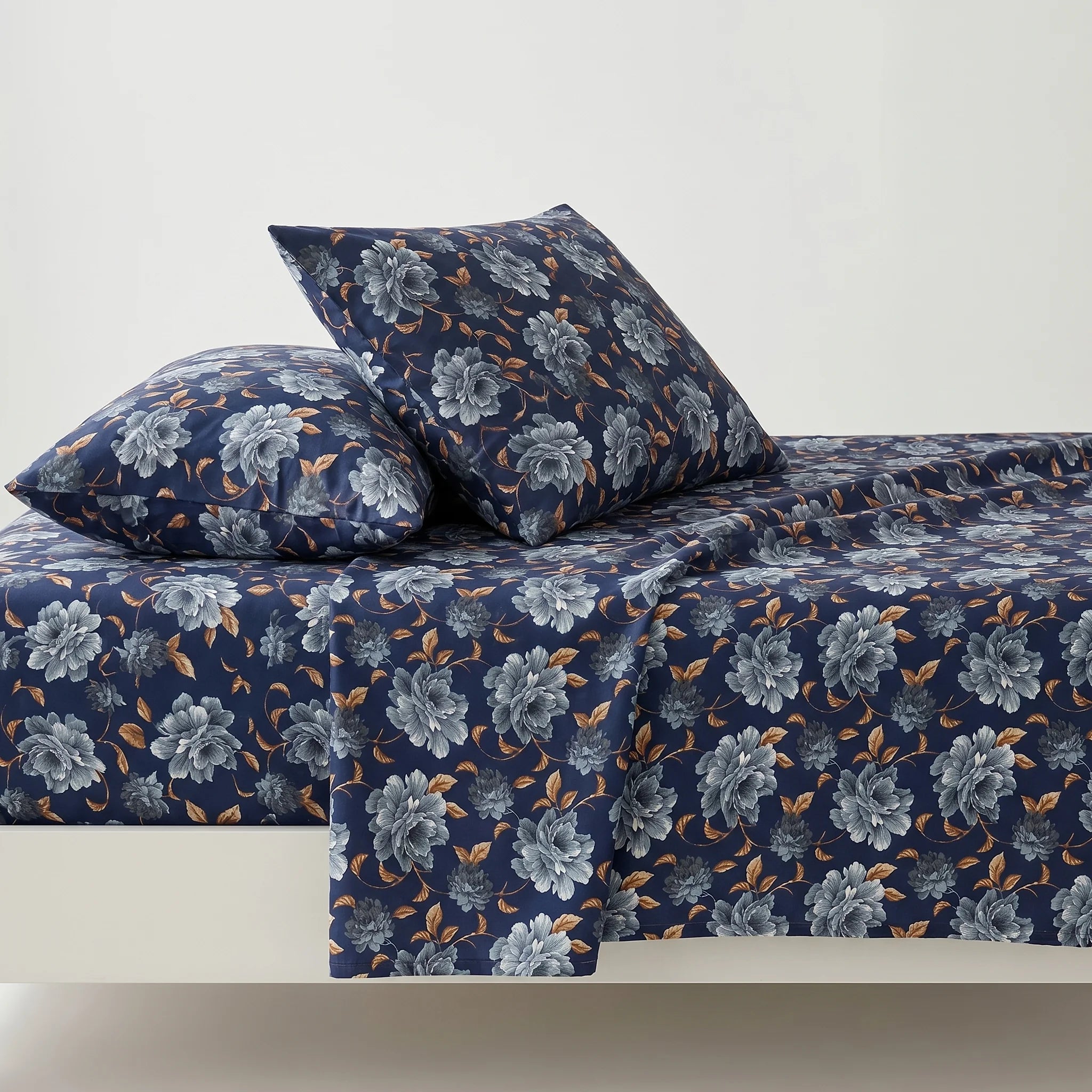 Blue Floral Micro Cotton Bedsheet Set