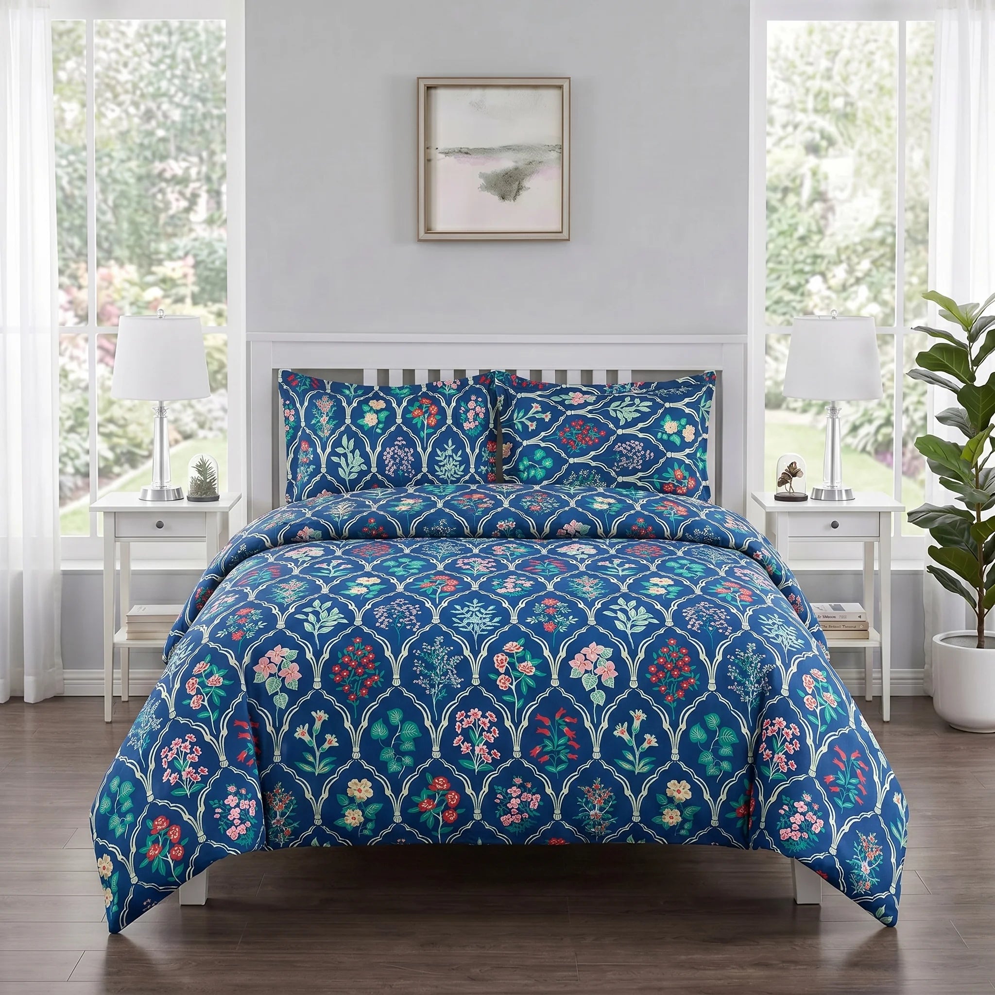 Blue Floral Trellis Duvet Cover Set — Printed