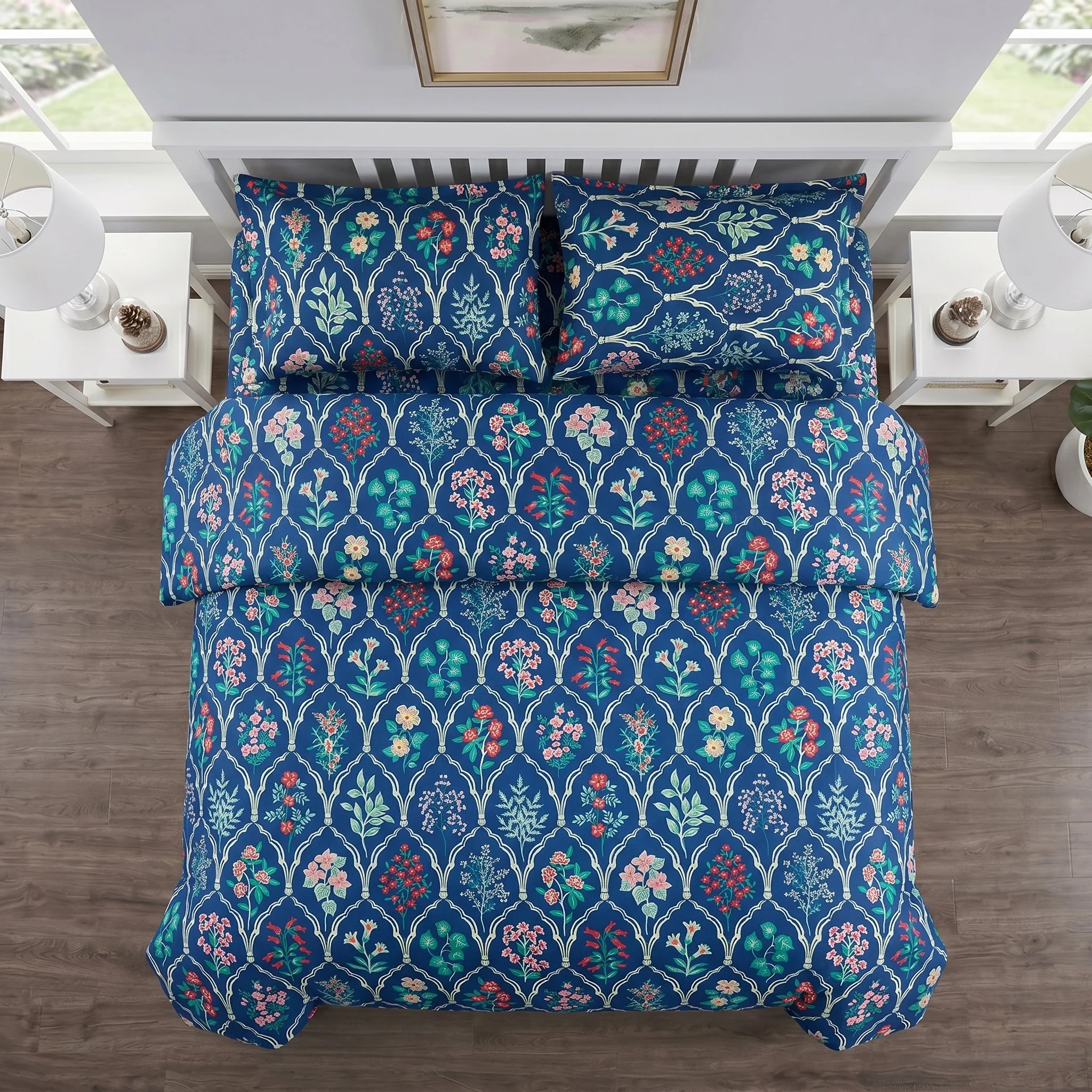 Blue Floral Trellis Duvet Cover Set — Printed