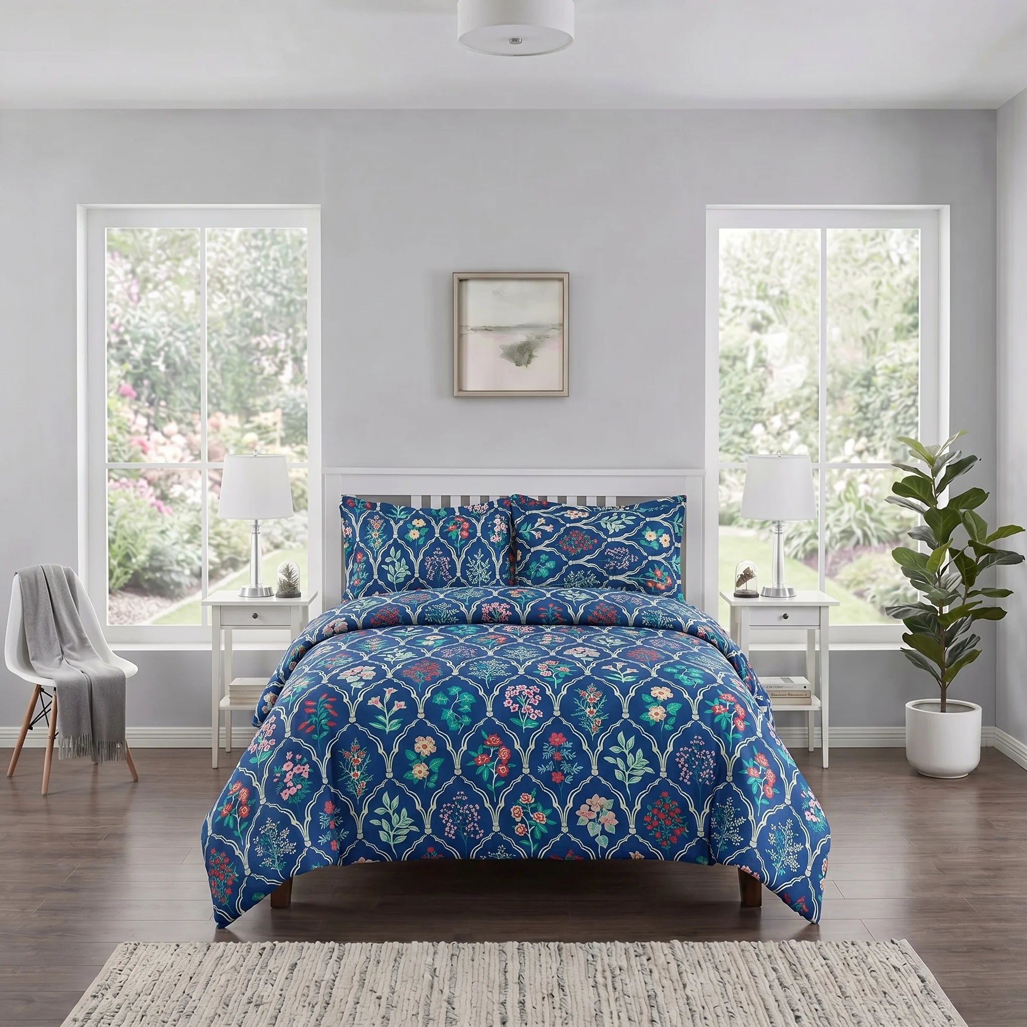 Blue Floral Trellis Duvet Cover Set — Printed