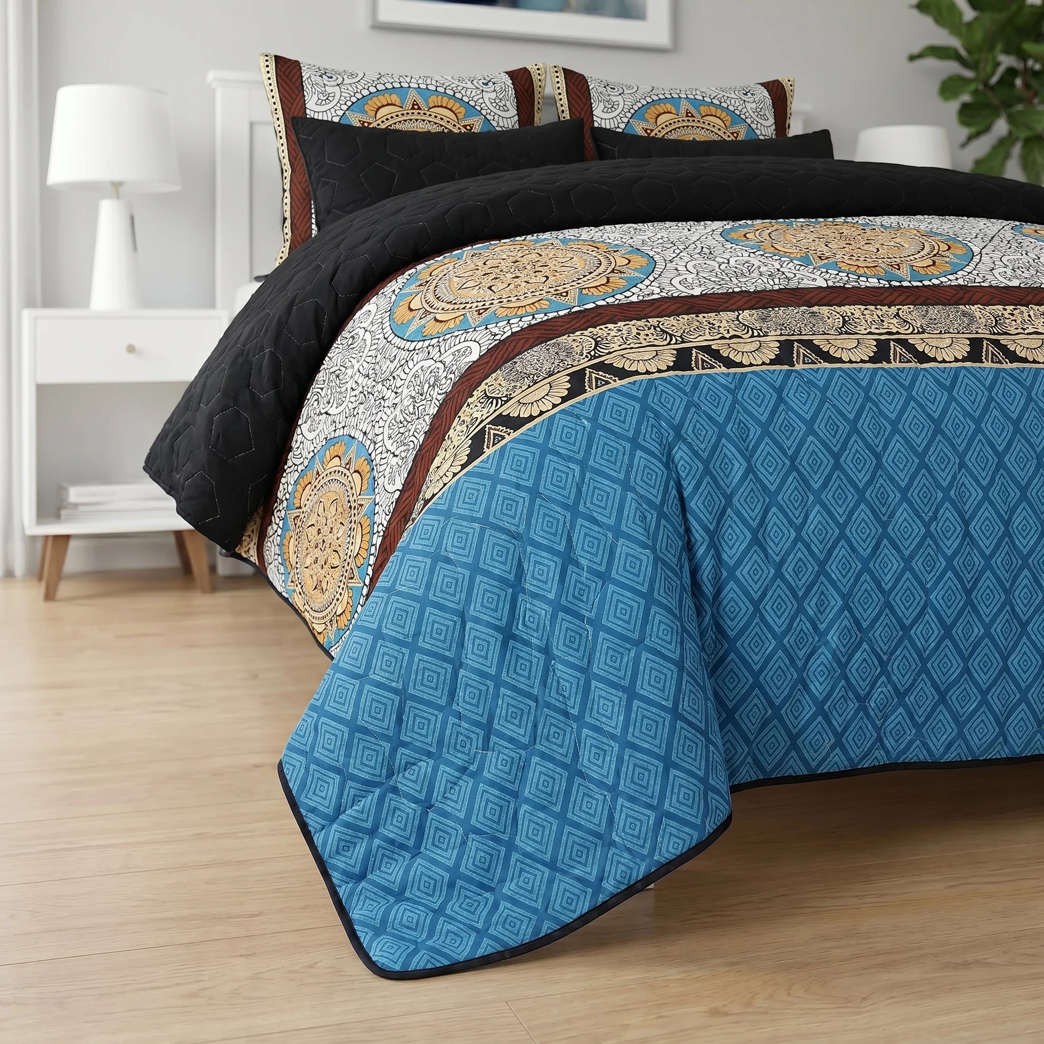 Blue Mandala Ethnic Bed Spread Set — 6 PCS