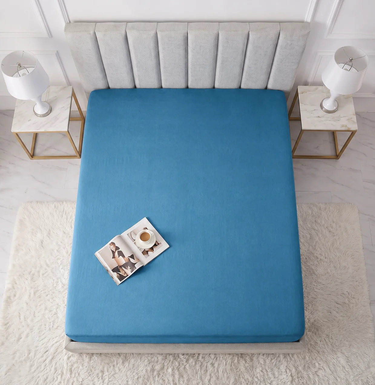 Blue Micro Cotton Mattress Cover — With Zipper