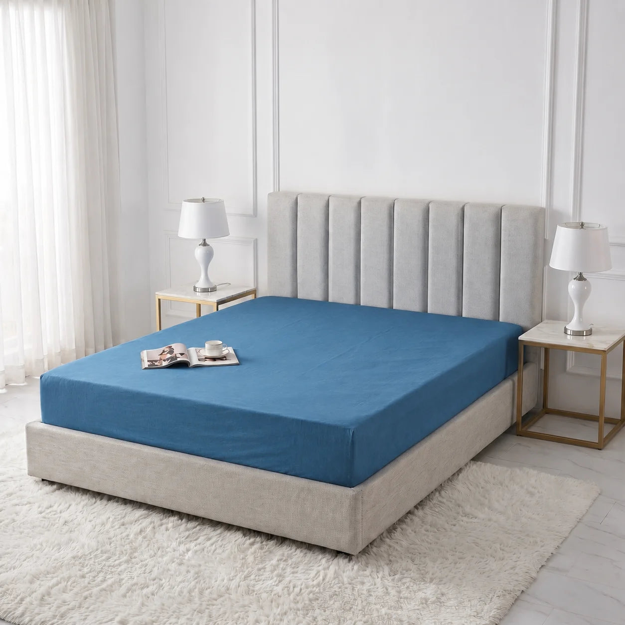 Blue Micro Cotton Mattress Cover — With Zipper