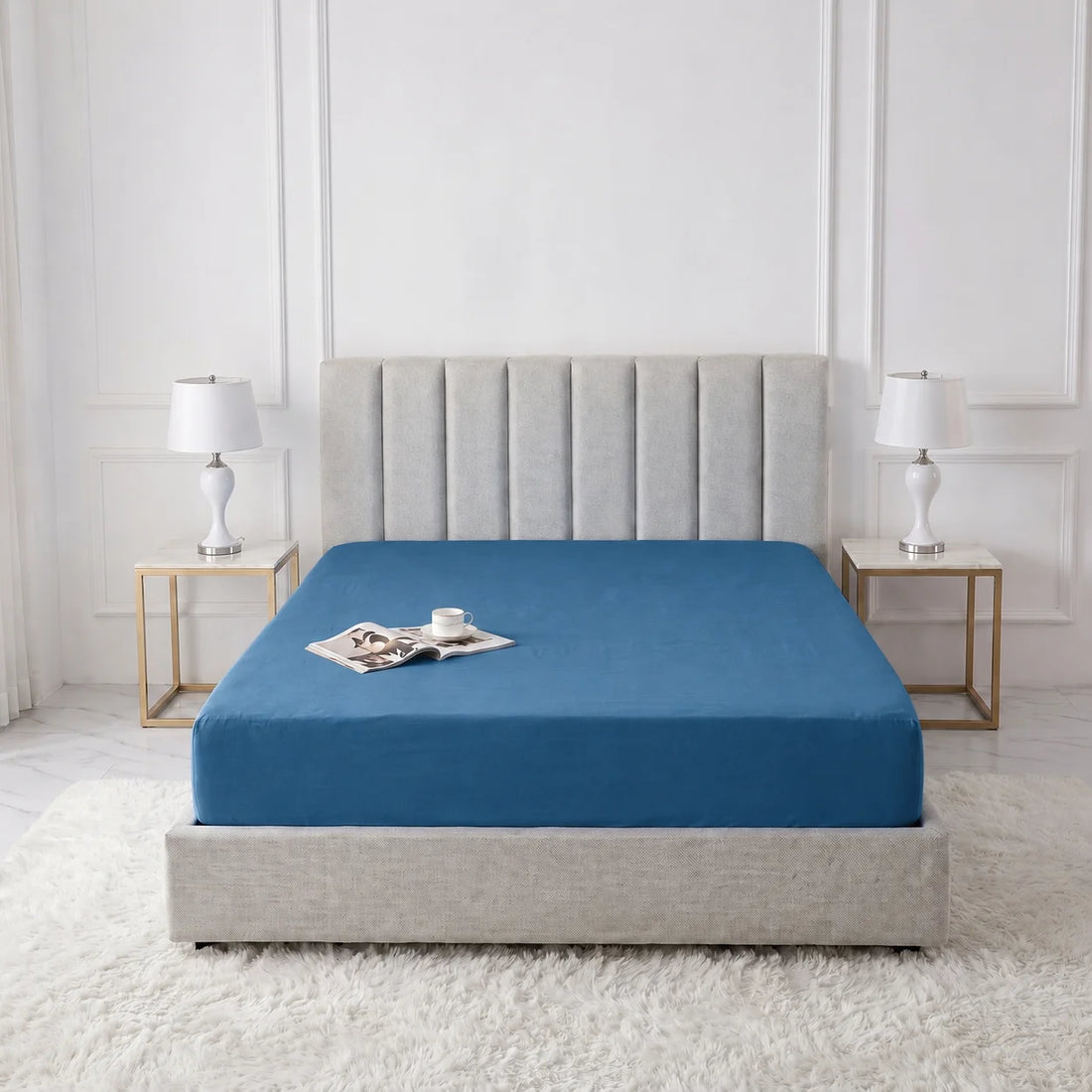 Blue Micro Cotton Mattress Cover — With Zipper