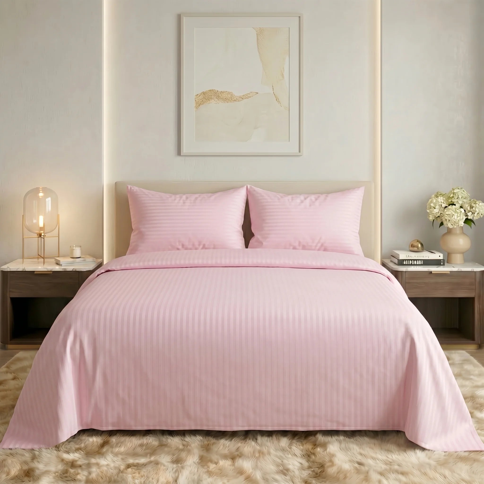Blush Pink Dyed Stripe Bedsheet Set
