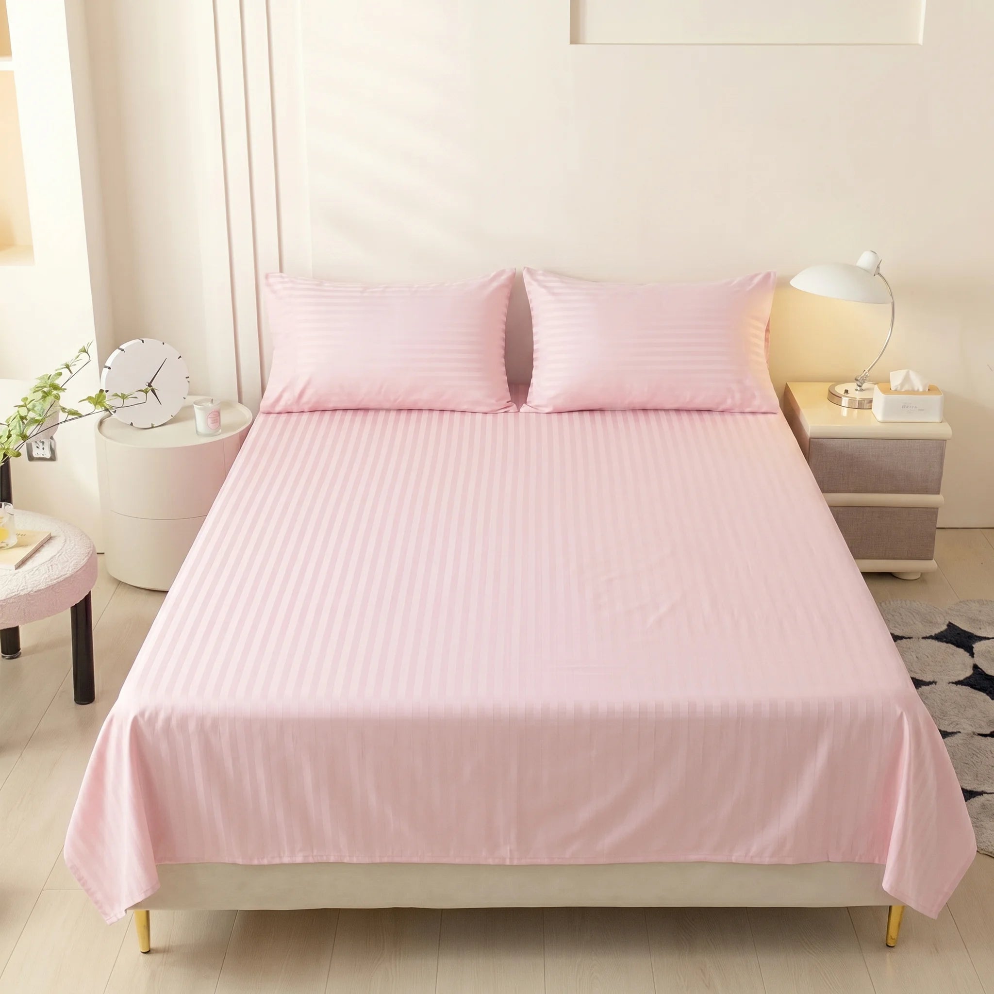 Blush Pink Dyed Stripe Bedsheet Set