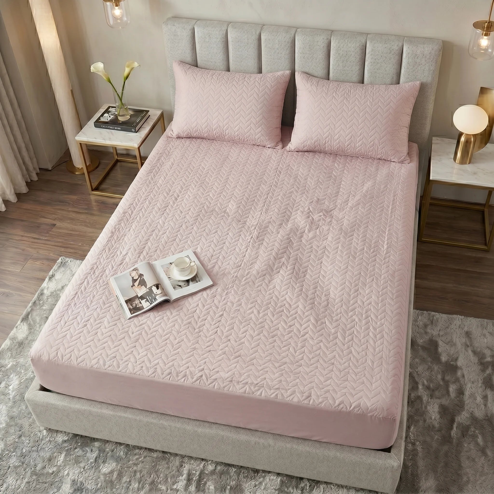 Blush Pink Waterproof Mattress Protector — Quilted