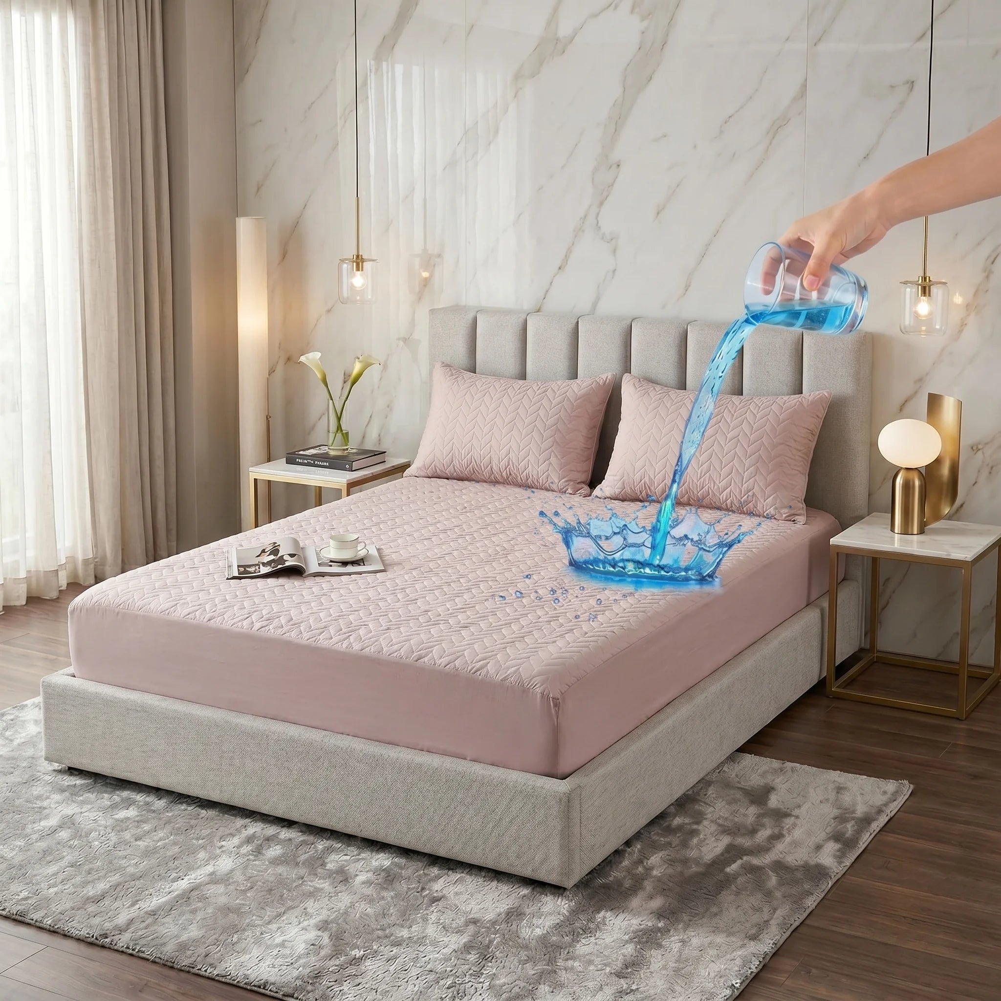 Blush Pink Waterproof Mattress Protector — Quilted