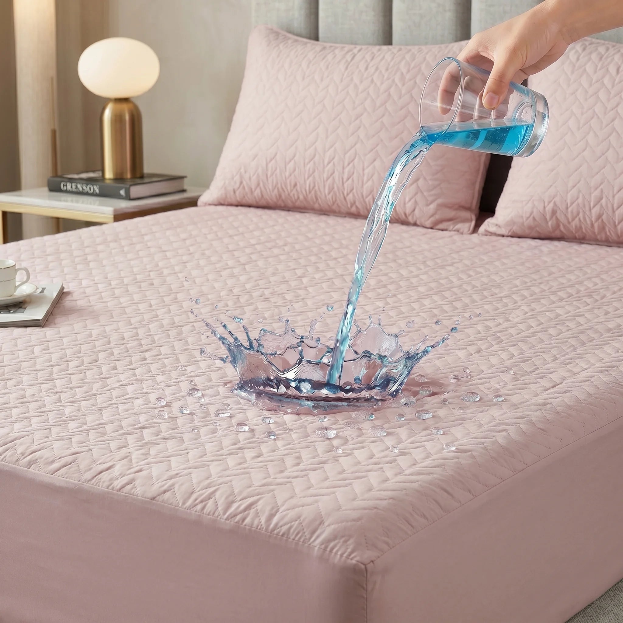 Blush Pink Waterproof Mattress Protector — Quilted
