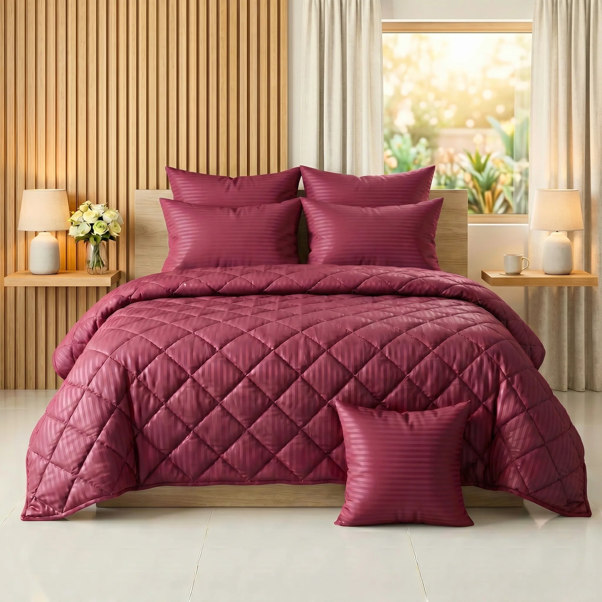 Burgundy Comforter Set — Dyed Stripe