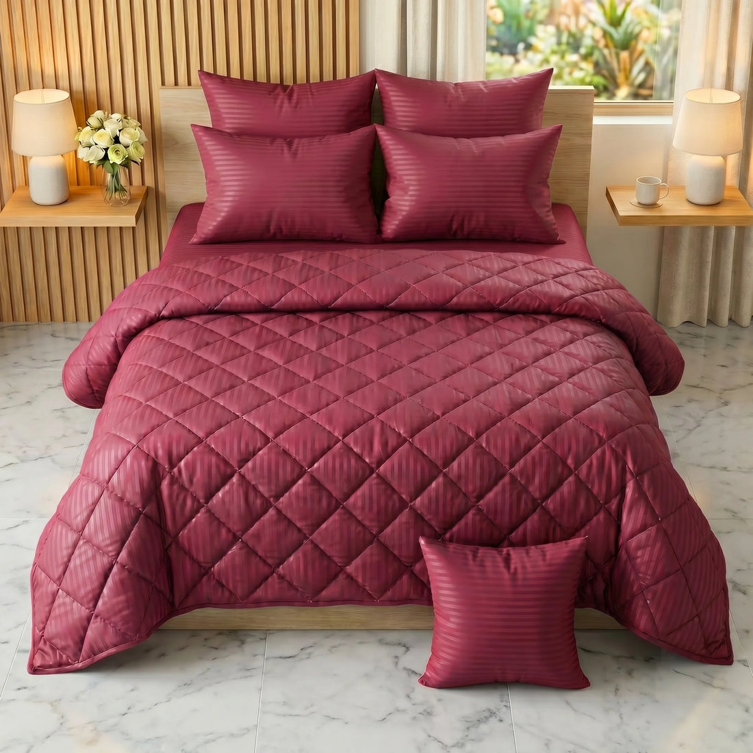 Burgundy Comforter Set — Dyed Stripe