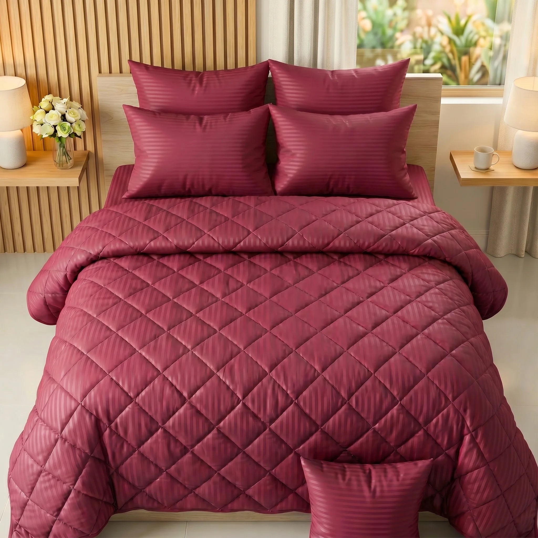 Burgundy Comforter Set — Dyed Stripe